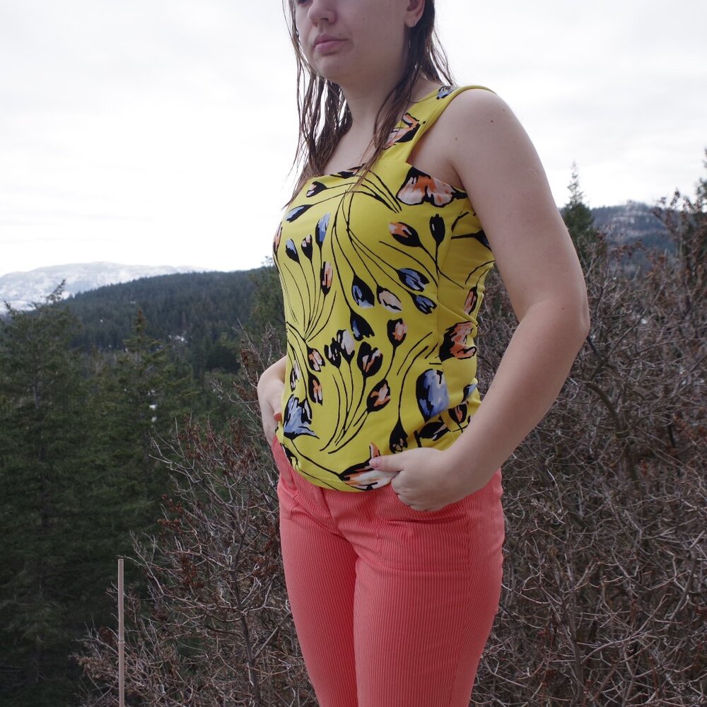 Vintage Yellow Floral  Ladies Tank- Top By Aldila